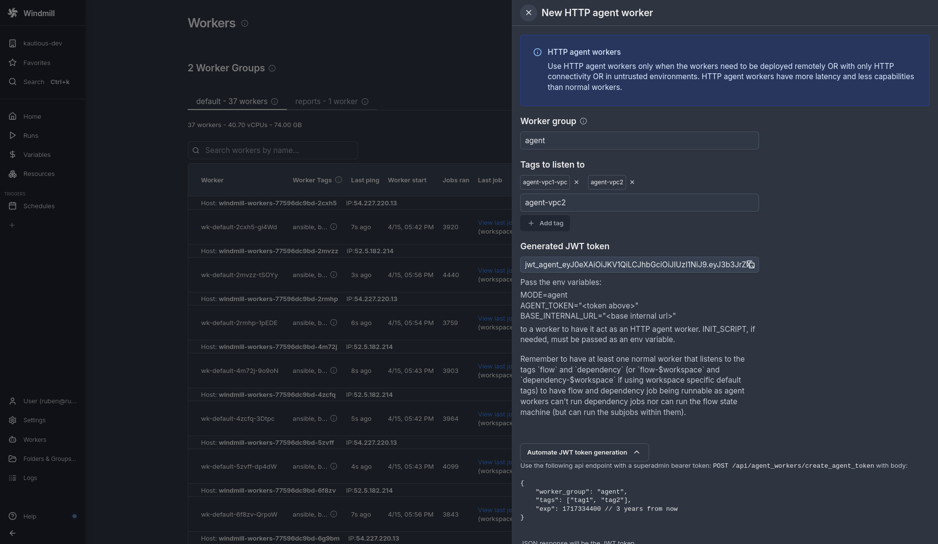 Agent worker config